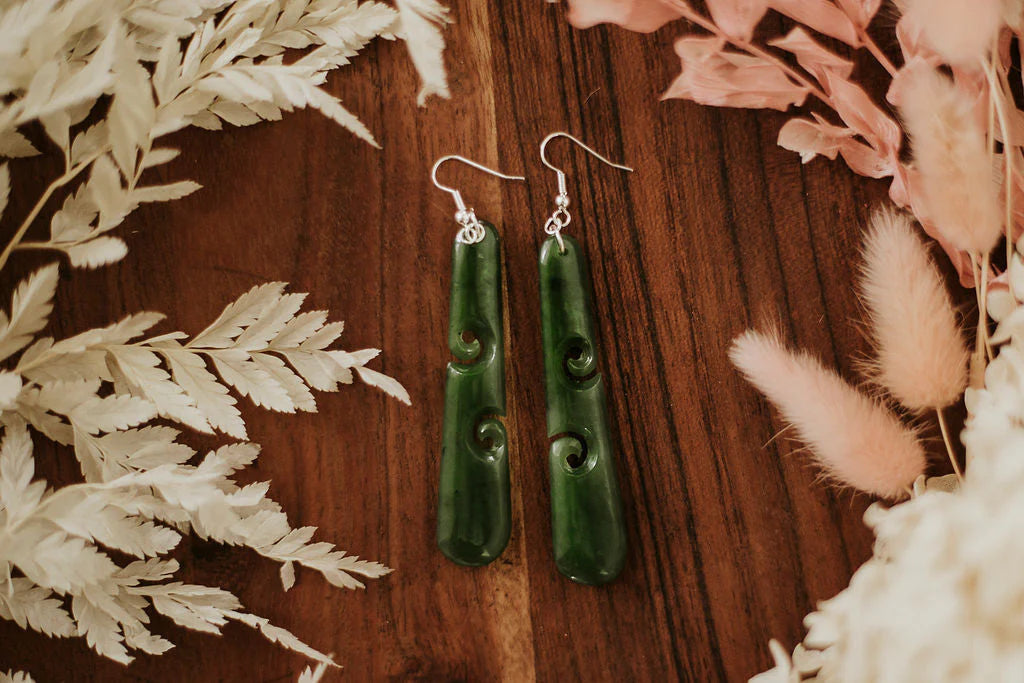 Koru Pounamu Drop Earrings Waiapu Road