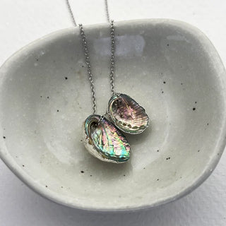 Paua Shell Mother & Child Floating Necklace (Metal Dipped)